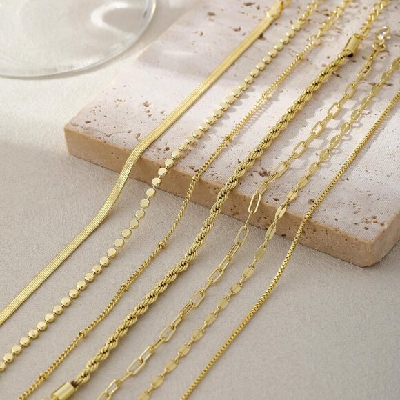 🆕 Sufope Dainty Laying Bracelet Women Gold 14K Adjustable Stackable jewelry Set - Picture 5 of 6